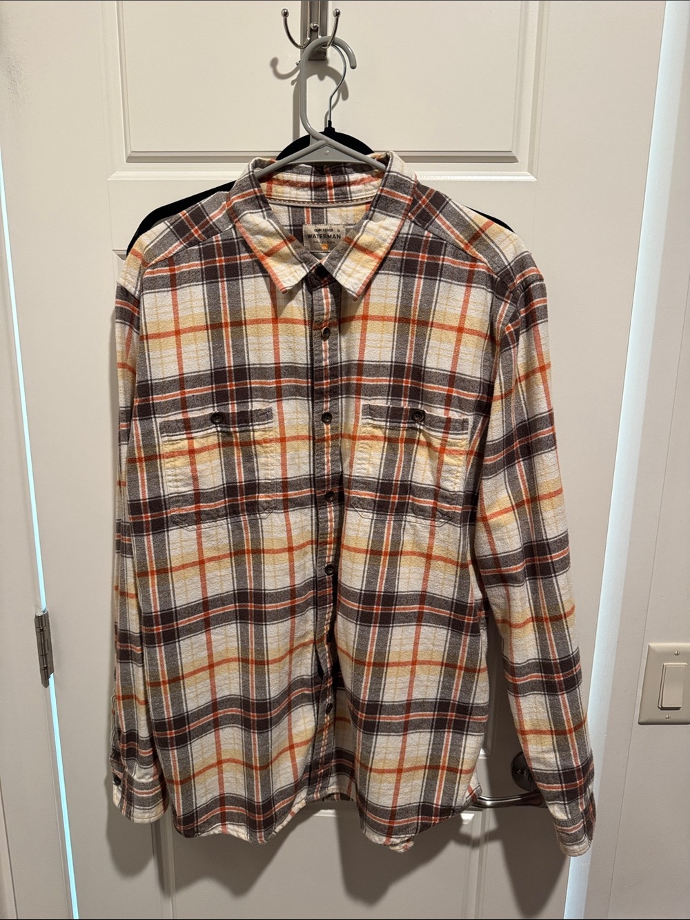Quiksilver Flannel Plaid Shirt in Orange, Brown & Cream 100% Cotton XL